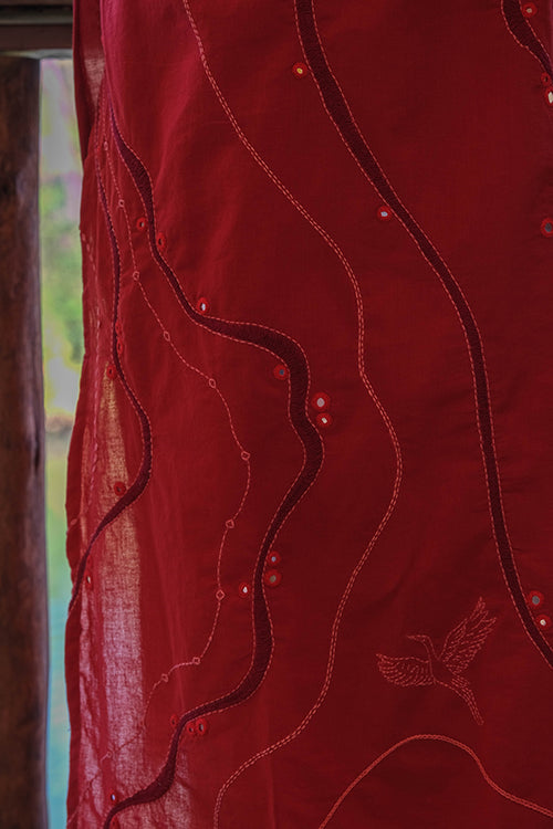 Okhai 'Scallop' Pure Cotton Hand Embroidered Mirror Work Kurta Pant Set