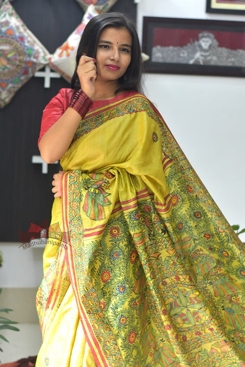 Madhubani Paints Mithila Jeevan Madhubani Handpainted Saree