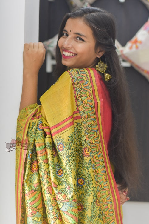 Madhubani Paints Mithila Jeevan Madhubani Handpainted Saree