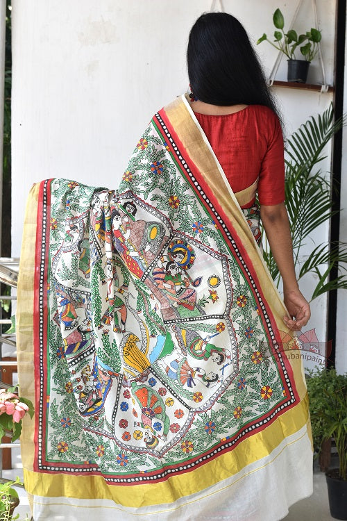 Madhubani Paints Krishna Leela Madhubani Handpainted Saree