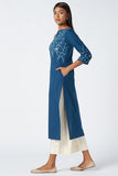 Melody Blue Embroidered Cotton Kurta For Women Online