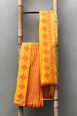  Damini Extra Weft Handwoven Yellow Cotton Saree Online