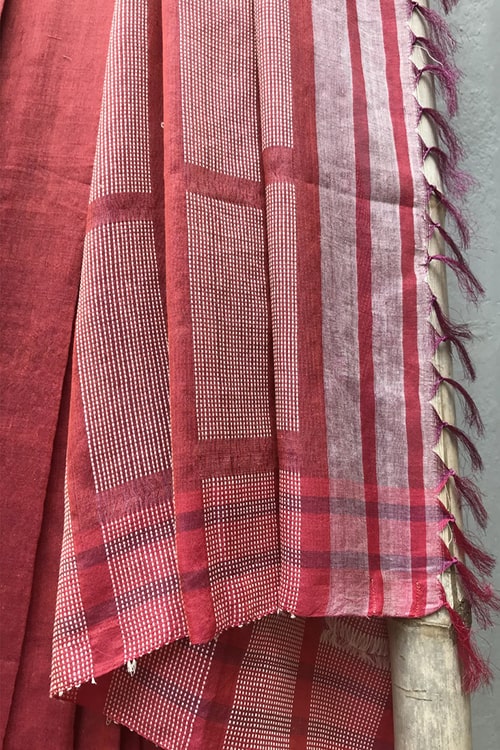 Bun.Kar Bihar 'Chain Brick' Handwoven Extra Weft Cotton-Silk Saree-40