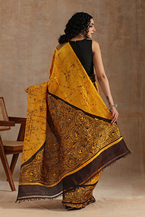 Pineapple Yellow & Red Elephant Design Batik Silk Saree – Craftyle