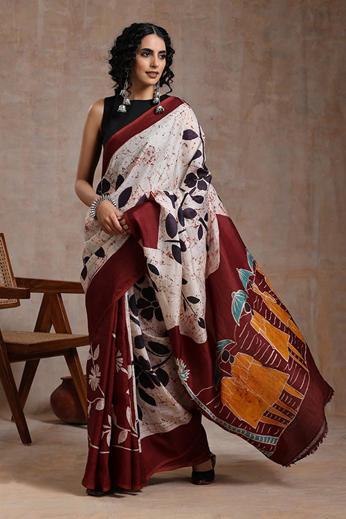 GC 'Village' Handwoven Hand Batik Mulberry Pure Silk Saree Online