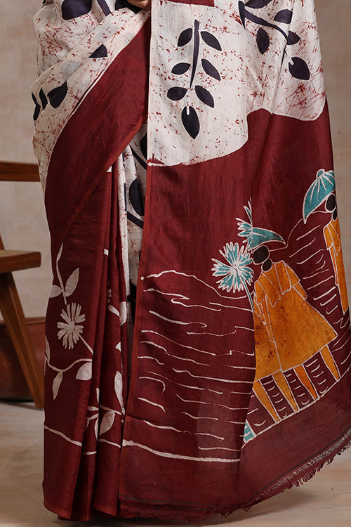 GC 'Village' Handwoven Hand Batik Pure Silk With Silkmark Saree