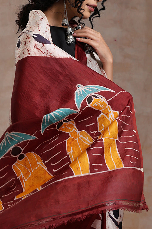 GC 'Village' Handwoven Hand Batik Pure Silk With Silkmark Saree