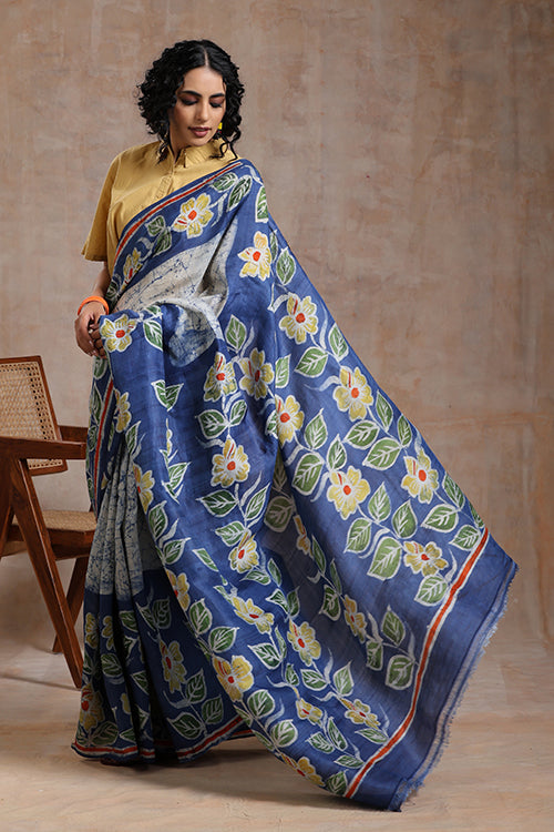 GC 'Sunflower' Handwoven Hand Batik Mulberry Pure Silk Saree Online