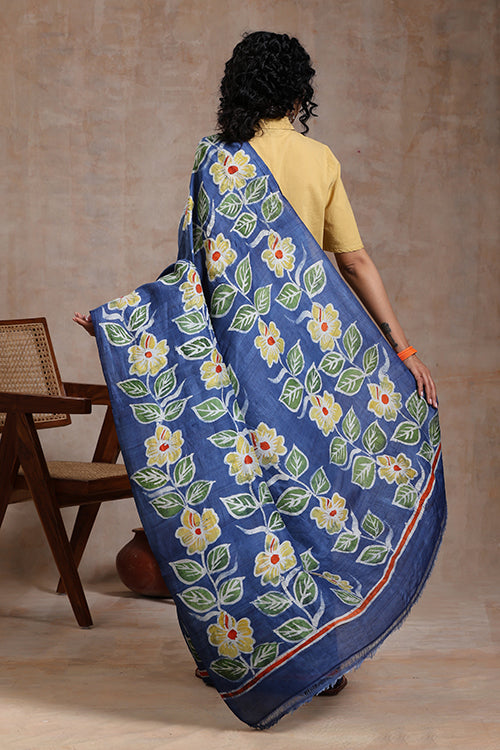 3stones 'Sunflower' Handwoven Hand Batik Pure Silk With Silkmark Saree