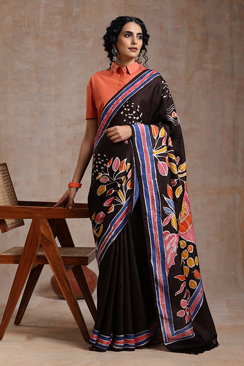 GC 'Mermaid' Handwoven Hand Batik Mulberry Pure Silk Saree Online