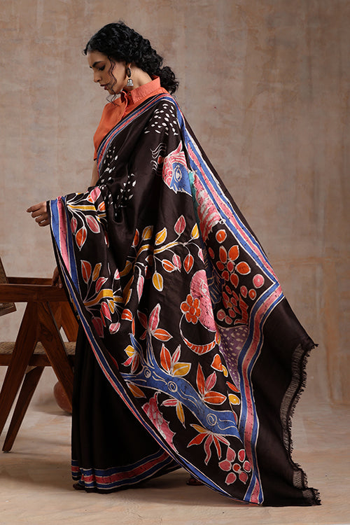 GC 'Mermaid' Handwoven Hand Batik Mulberry Pure Silk Saree Online