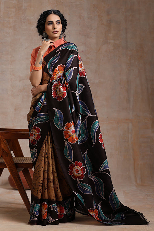 GC 'Lily' Handwoven Hand Batik Mulberry Pure Silk Saree Online