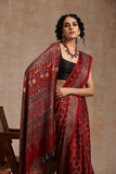 Ajrakh Print Modal Red Saree | Jabbar Khatri