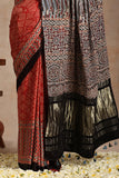 Riyaz Khatri Red Ajrakh Hand Block Print Modal Tissue Pallu Saree Online
