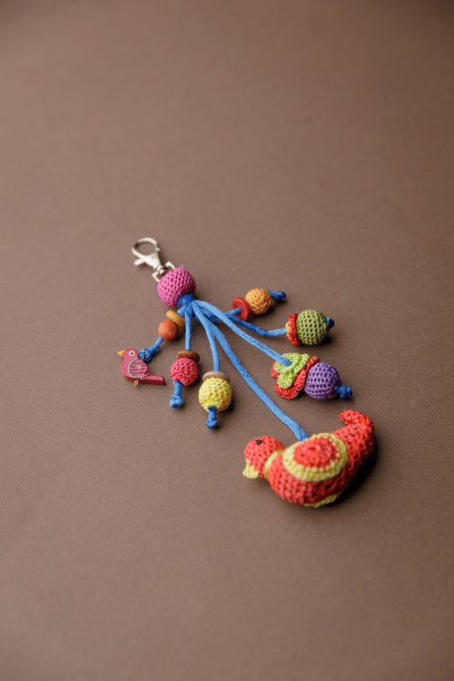 Samoolam Handmade Crochet Boho Bag Charm Key Chain - Red Bird