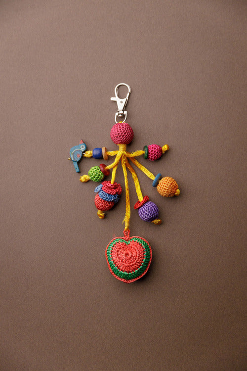 Samoolam Handmade Crochet Boho Bag Charm Key Chain - Red Heart