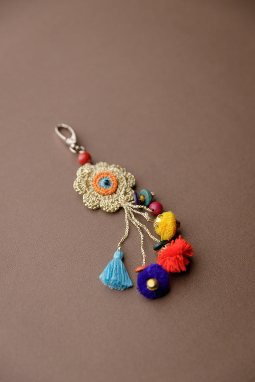 Samoolam Handmade Crochet Boho Bag Charm Key Chain - Shimmer Wild
