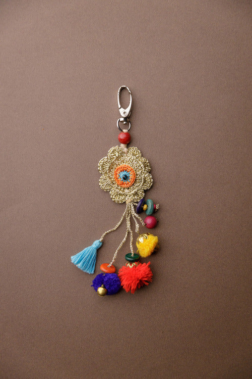 Samoolam Handmade Crochet Boho Bag Charm Key Chain - Shimmer Wild