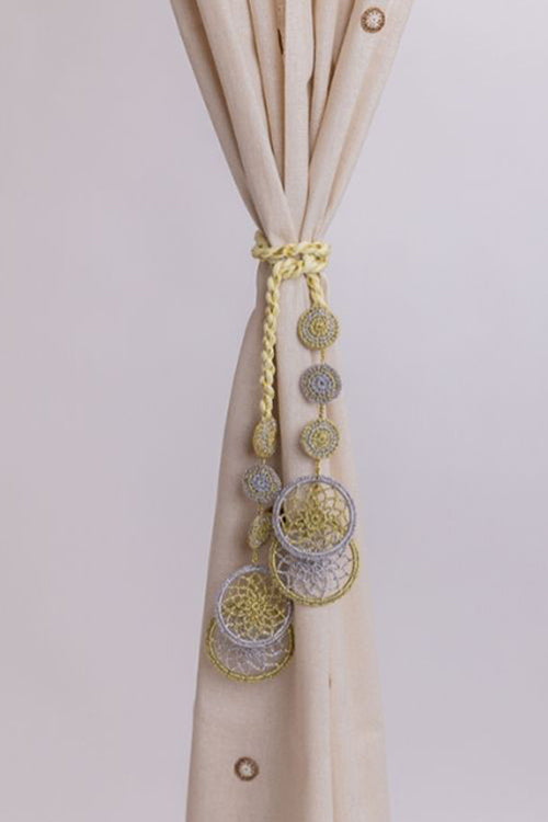 Samoolam Handmade Crochet Curtain Tie Backs ~ Kono Metallic Dreamcatcher - Pair