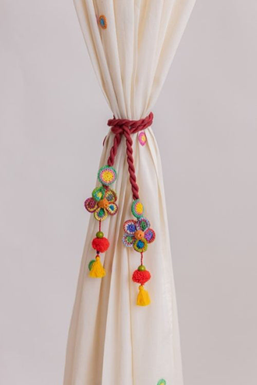 Samoolam Handmade Crochet Curtain Tie Backs ~ Kono Multicoloured Flower - Pair
