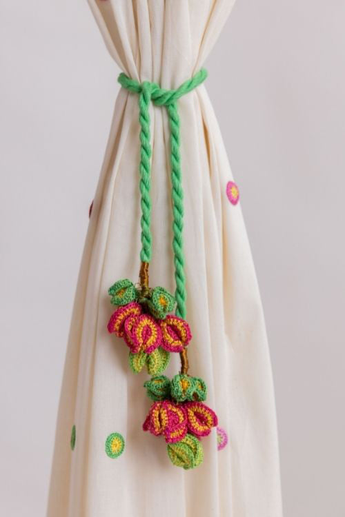 Samoolam Handmade Crochet Curtain Tie Backs ~ Kono Bougainvillea Flowers - Pair