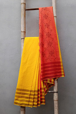 Bun.Kar Bihar 'Saloni' Handwoven Extra Weft Cotton-Silk Saree-38